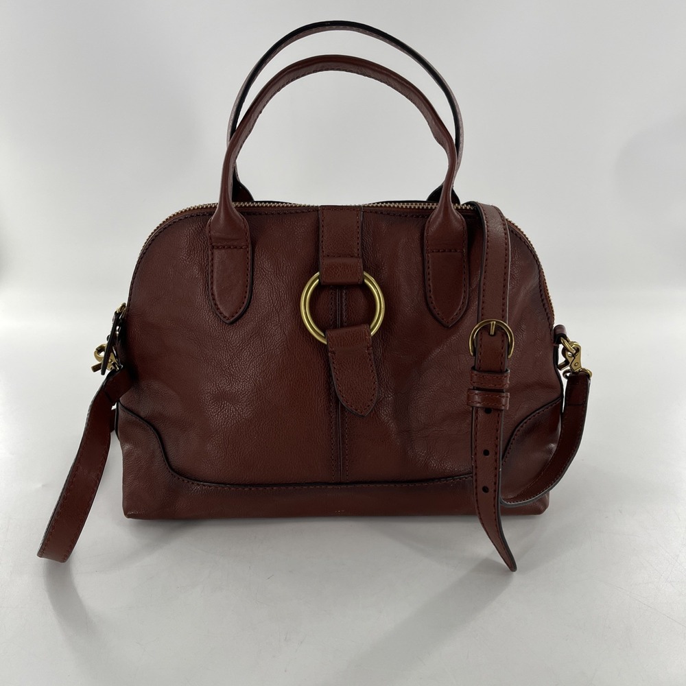 Frye Womens Leather Handbag Crossbody Satchel Bowler Tumbled Pebbled Brown‎